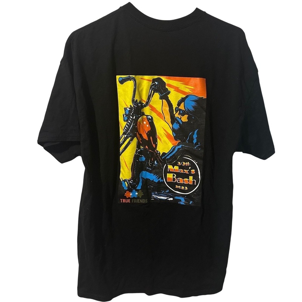 Gildan DryBlend Maxs Bash 2023 Biker Graphic‎ T-Shirt Black XL True Friends
